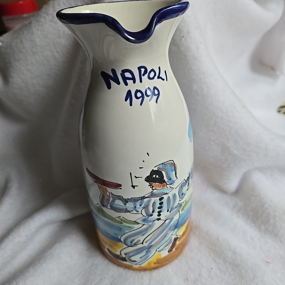 Vintage Duca Vietri Decanter Or Vase Pierrot on Beach Volcano, Napoli 1999